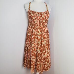 Vintage Floral Chiffon Dress with Crossback Straps - Size 8